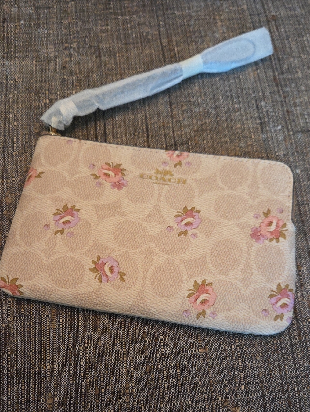 COACH Beige Floral Signature Tote with Pink Leather Handles w/ Matching Wristlet - Picture 8 of 12
